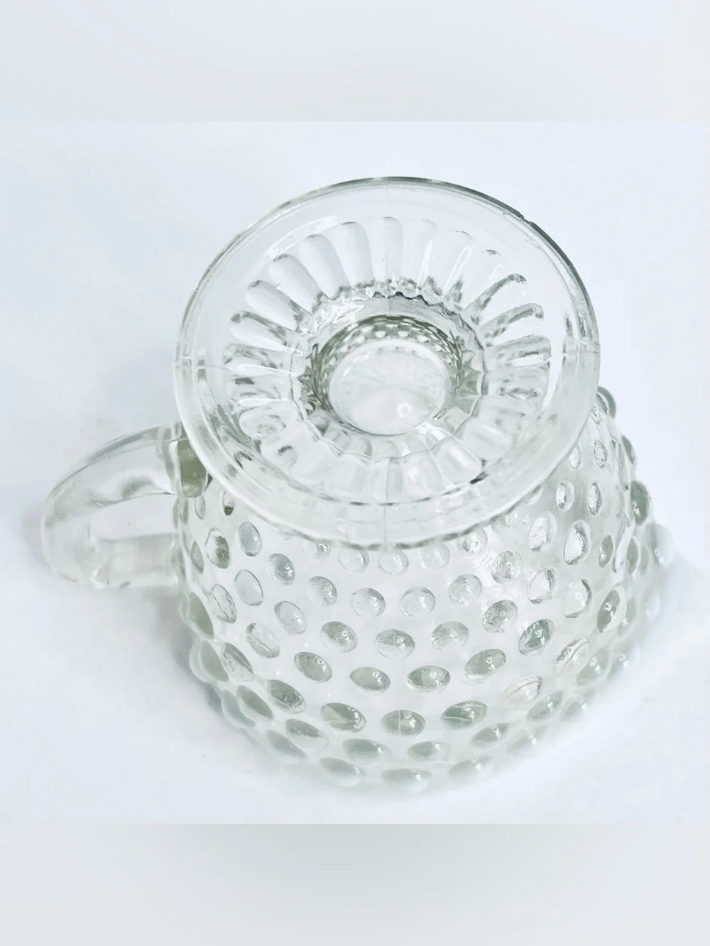 Vintage Anchor Hocking Moonstone Hobnail Opalescent Glass Footed Creamer